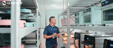 Product testing equipment and an operator at OUNIN